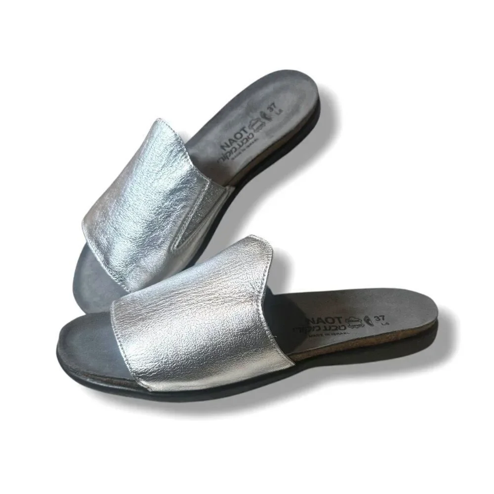 NAOT Skyler Leather Supportive Slide Sandal Silver Slip On Women’s EU 37 (US 6)
